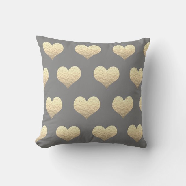Valentijnsdag Gold Heart Pattern Golden Gray Buitenkussen (Voorkant)