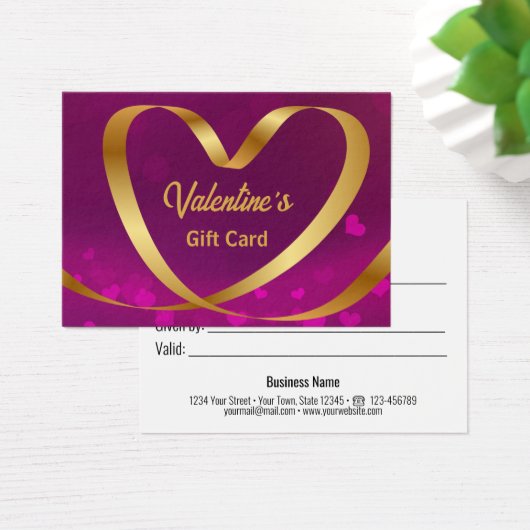 Valentijnsdag Gold Heart Ribbon Paars Cadecard Visitekaartje (Bureau)