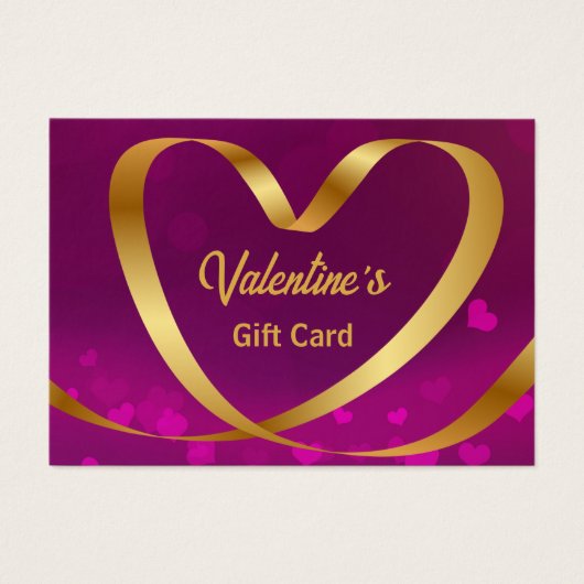 Valentijnsdag Gold Heart Ribbon Paars Cadecard Visitekaartje (Voorkant)
