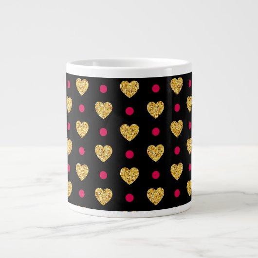 Valentijnsdag Gold Hearts Pattern-23655 Grote Koffiekop (Voorkant)