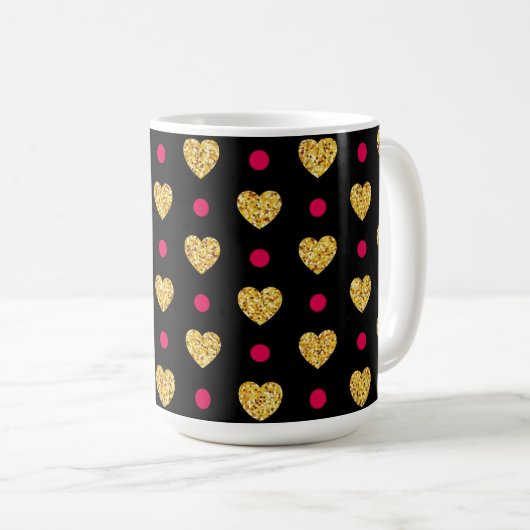 Valentijnsdag Gold Hearts Pattern-23655 Koffiemok (Voorkant rechts)