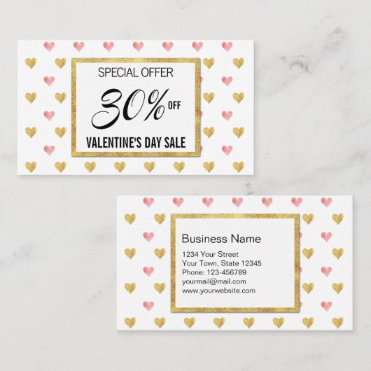 Valentijnsdag Gold Pink Glitter Hearts Kortingskaartje (Voorkant / Achterkant)