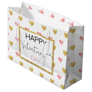 Valentijnsdag Gold Pink Hearts Large Gift Bag Large Cadeautasje