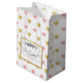 Valentijnsdag Gold Pink Hearts Medium Gift Bag Medium Cadeauzakje (Achterkant Gekanteld)
