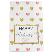 Valentijnsdag Gold Pink Hearts Medium Gift Bag Medium Cadeauzakje (Voorkant)