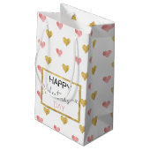 Valentijnsdag Gold Pink Hearts - Small Gift Bag Klein Cadeauzakje (Achterkant Gekanteld)