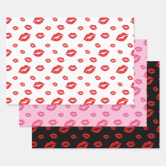 Valentijnsdag GOLD RED LIPSTICK KISSES Inpakpapier Vel (Set)