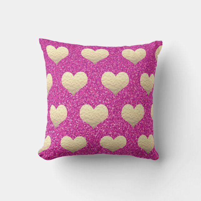 Valentijnsdag Golden Hearts Roze Paarse Glitter Buitenkussen (Voorkant)