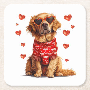 Valentijnsdag Golden Retriever Dog Kartonnen Onderzetters