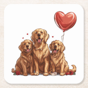 Valentijnsdag Golden Retriever Dog Kartonnen Onderzetters