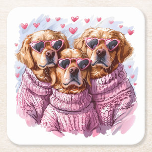 Valentijnsdag Golden Retriever Dogs Kartonnen Onderzetters