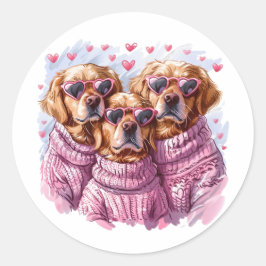 Valentijnsdag Golden Retriever Dogs Ronde Sticker