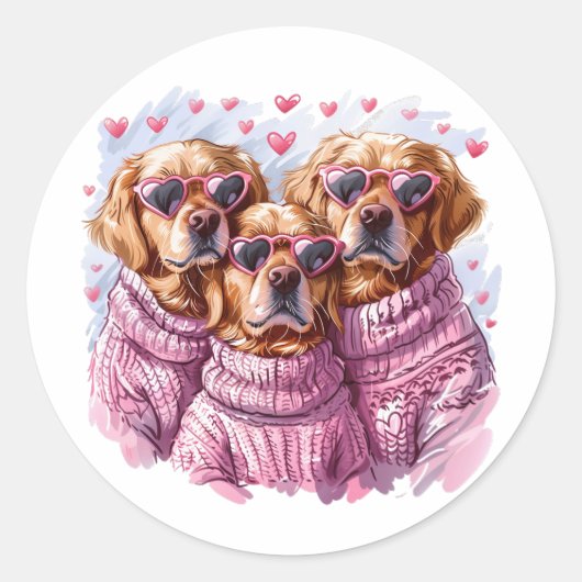Valentijnsdag Golden Retriever Dogs Ronde Sticker (Voorkant)