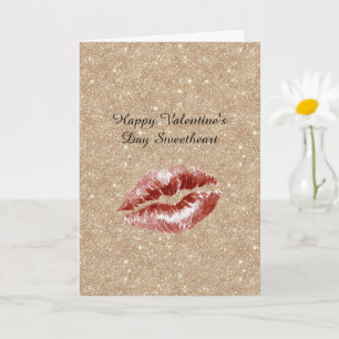 Valentijnsdag Gouden Glitter Rode Lippen Kus Kaart
