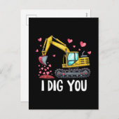 Valentijnsdag graafmachine graaft u truck feestdagenkaart (Voorkant / Achterkant)