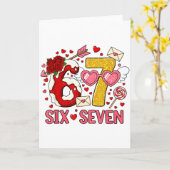 Valentijnsdag Grappig 67 Meme Zes Zeven 6 7 Harten Kaart (Gele Bloem)