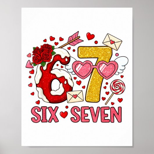 Valentijnsdag Grappig 67 Meme Zes Zeven 6 7 Harten Poster (Voorkant)