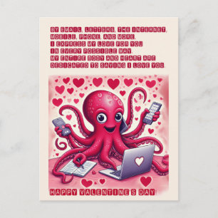 Valentijnsdag. Grappige octopus in liefde Briefkaart