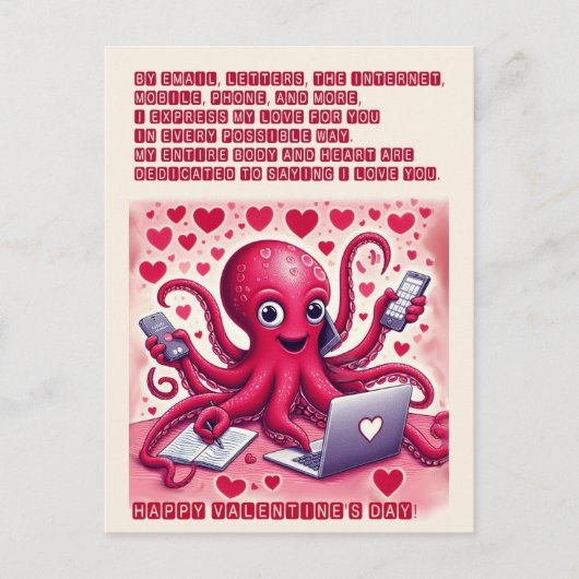 Valentijnsdag. Grappige octopus in liefde Briefkaart (Voorkant)