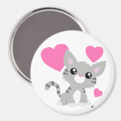 Valentijnsdag Gray Kat Button Magnet (Voorkant / Achterkant)