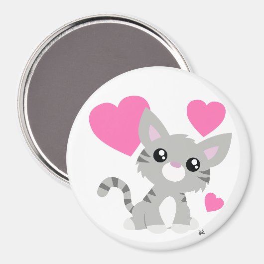 Valentijnsdag Gray Kat Button Magnet (Voorkant / Achterkant)