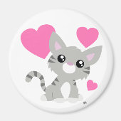 Valentijnsdag Gray Kat Button Magnet (Voorkant)