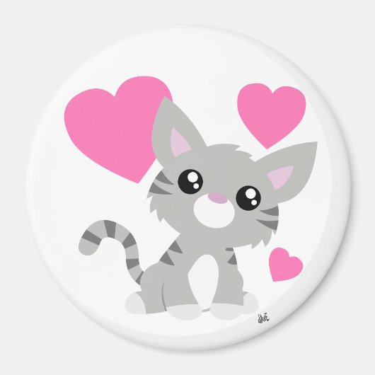 Valentijnsdag Gray Kat Button Magnet (Voorkant)
