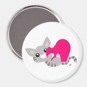 Valentijnsdag Gray Kat Button Magnet (Voorkant / Achterkant)