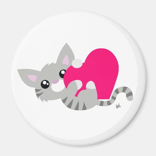 Valentijnsdag Gray Kat Button Magnet (Voorkant)