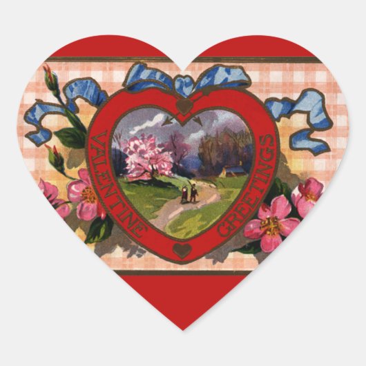  Valentijnsdag Greetings Heart en Flowers Hart Sticker (Voorkant)