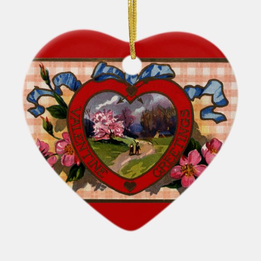  Valentijnsdag Greetings Heart en Flowers Keramisch Ornament (Voorkant)