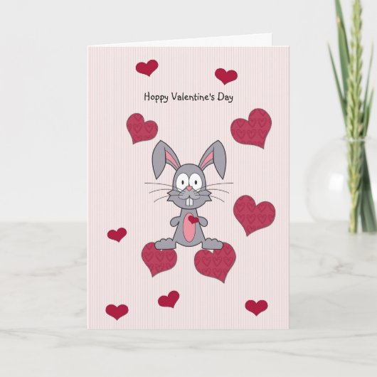 Valentijnsdag Grey Bunny Rabbit Kaart (Voorkant)