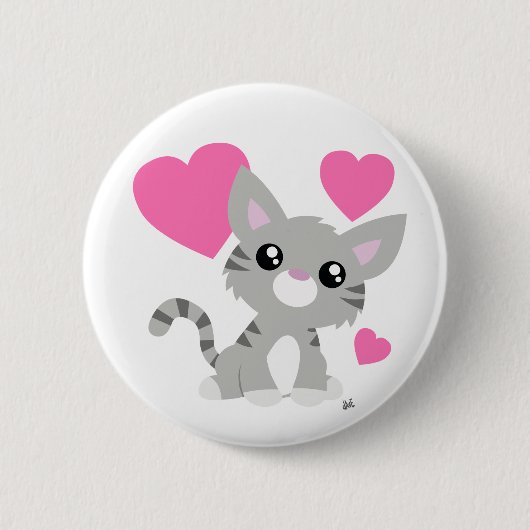 Valentijnsdag Grijze Kat Button (Voorkant)