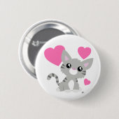 Valentijnsdag Grijze Kat Button (Voorkant /achterkant)