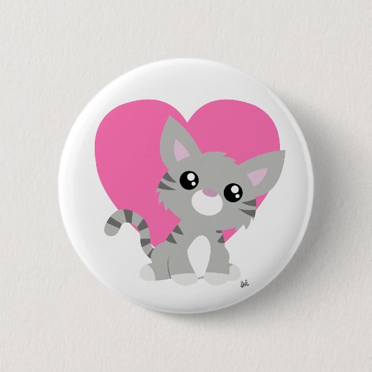 Valentijnsdag Grijze Kat Button (Voorkant)
