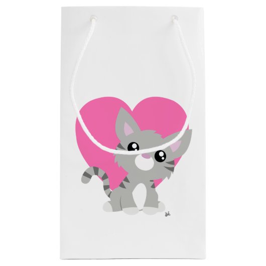 Valentijnsdag Grijze Kat Gift Bag Klein Cadeauzakje (Achterkant)