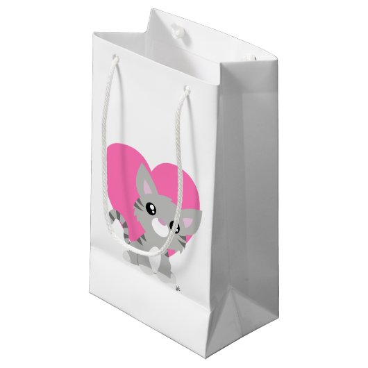 Valentijnsdag Grijze Kat Gift Bag Klein Cadeauzakje (Voorkant Gekanteld)