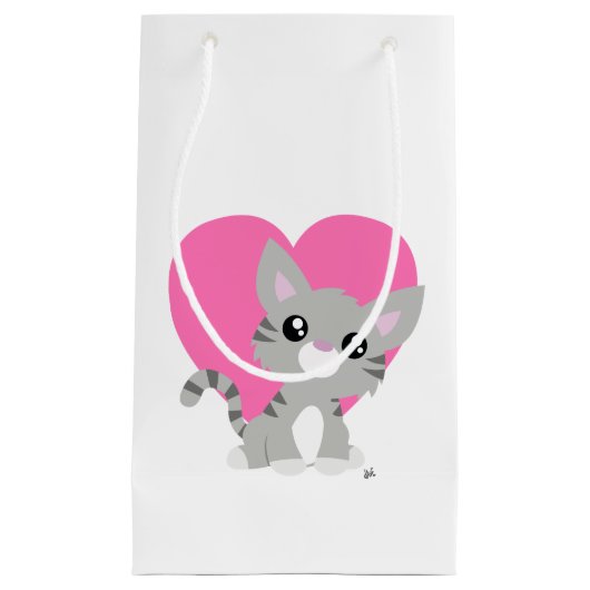 Valentijnsdag Grijze Kat Gift Bag Klein Cadeauzakje (Voorkant)