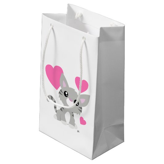 Valentijnsdag Grijze Kat Gift Bag Klein Cadeauzakje (Achterkant Gekanteld)