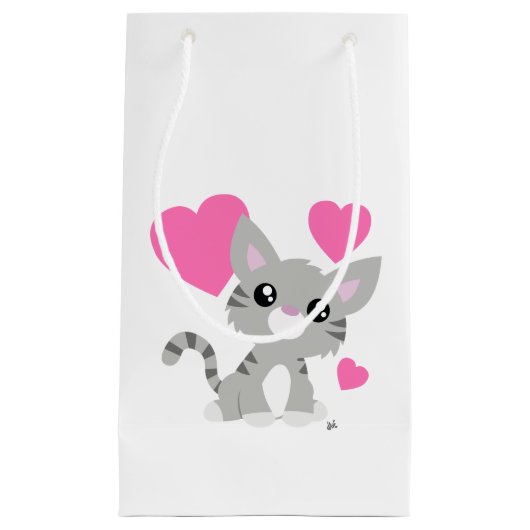 Valentijnsdag Grijze Kat Gift Bag Klein Cadeauzakje (Voorkant)