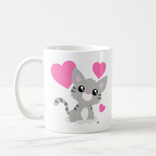 Valentijnsdag Grijze Kat Mok (Links)