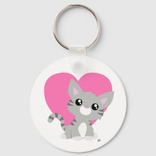 Valentijnsdag Grijze Kat Sleutelhanger