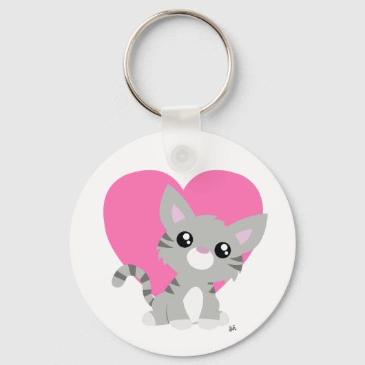 Valentijnsdag Grijze Kat Sleutelhanger (Voorkant)