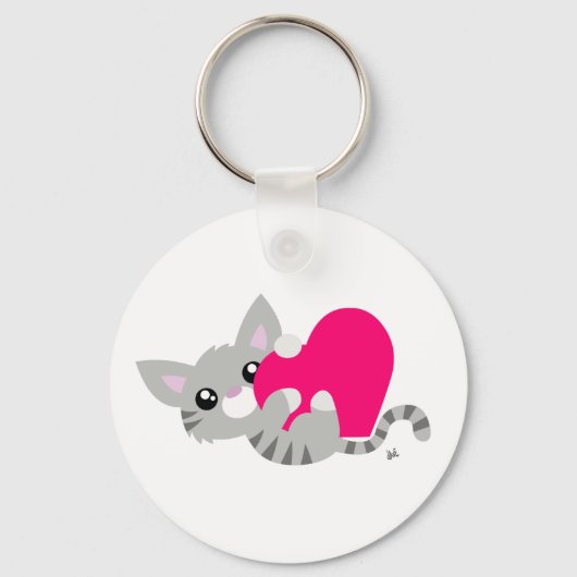 Valentijnsdag Grijze Kat Sleutelhanger (Voorkant)