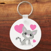 Valentijnsdag Grijze Kat Sleutelhanger (Voorkant)