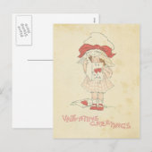  Valentijnsdag Groeten Schattigee meisje harten Feestdagenkaart (Voorkant / Achterkant)