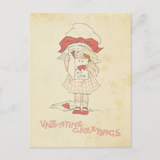  Valentijnsdag Groeten Schattigee meisje harten Feestdagenkaart (Voorkant)