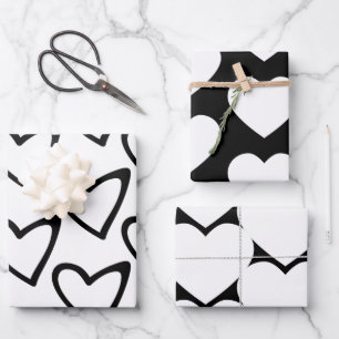 Valentijnsdag Grote Harten Zwart Wit Patroon Inpakpapier Vel