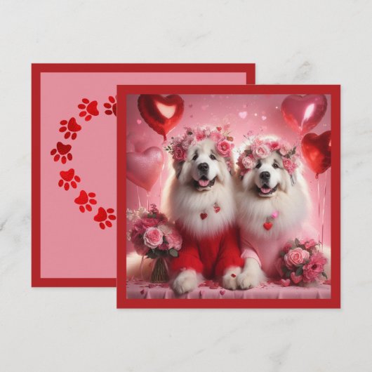 Valentijnsdag Grote Pyreneeën Paar Feestdagenkaart (Voorkant / Achterkant)