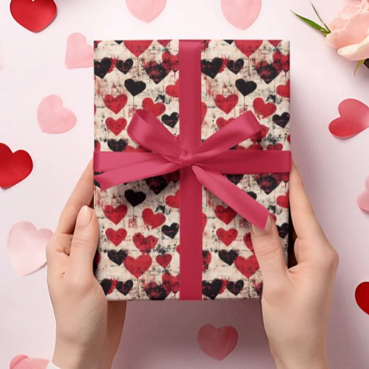 Valentijnsdag Grunge Hearts Cadeaupapier